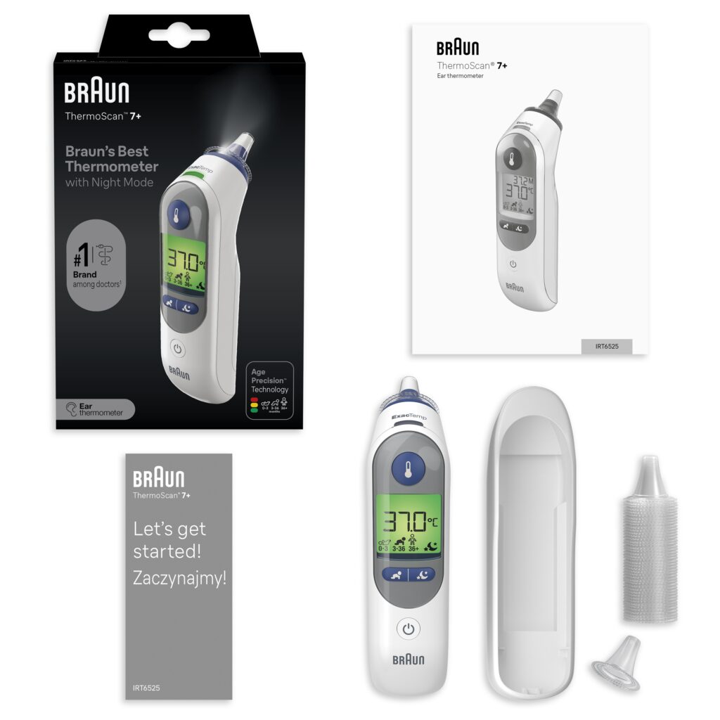 BRAUN IRT6525 THERMOSCAN 7+ Termometr douszny z latarką, trybem nocnym, Age Precision